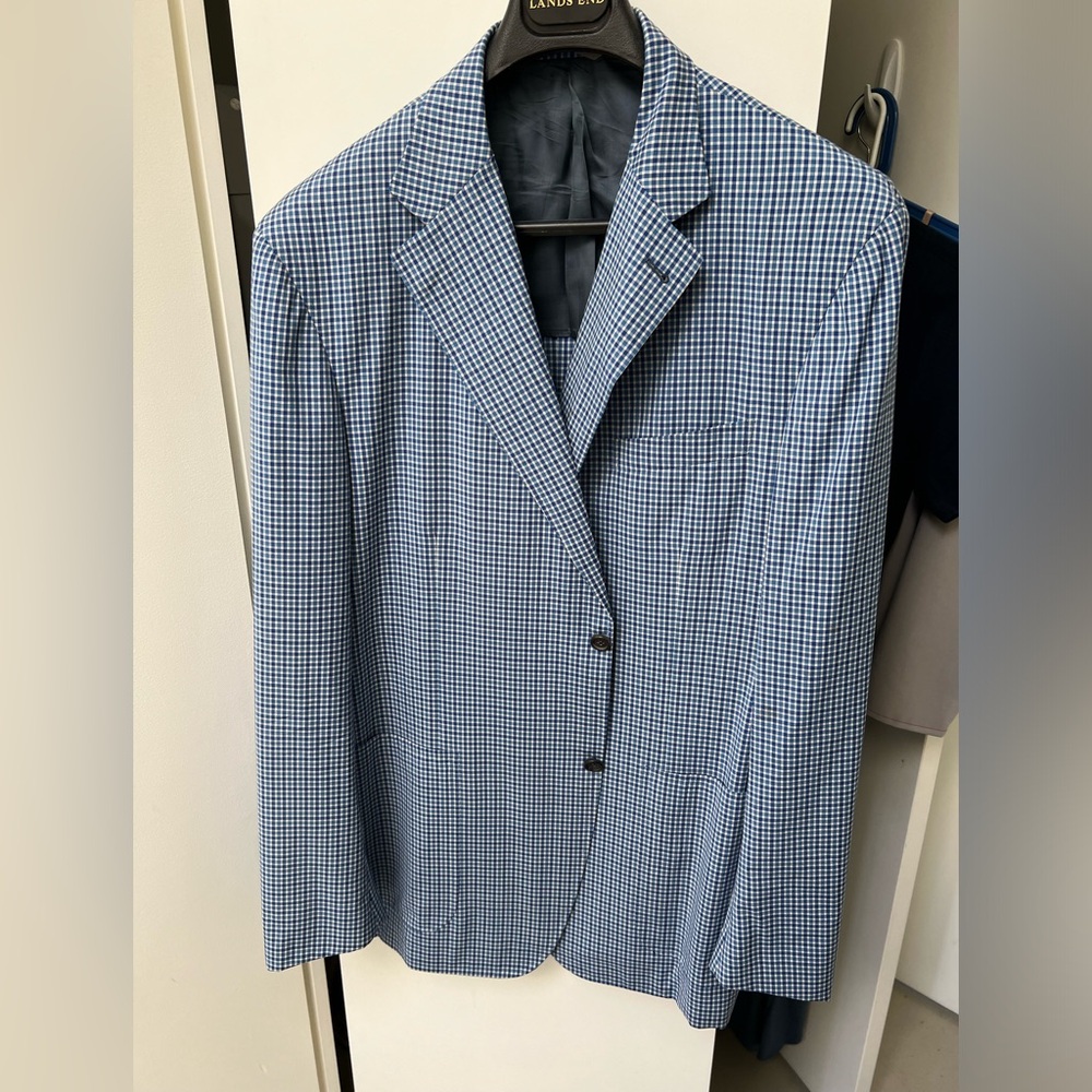 Canali Kei Blue and White Micro Check Sport Coat